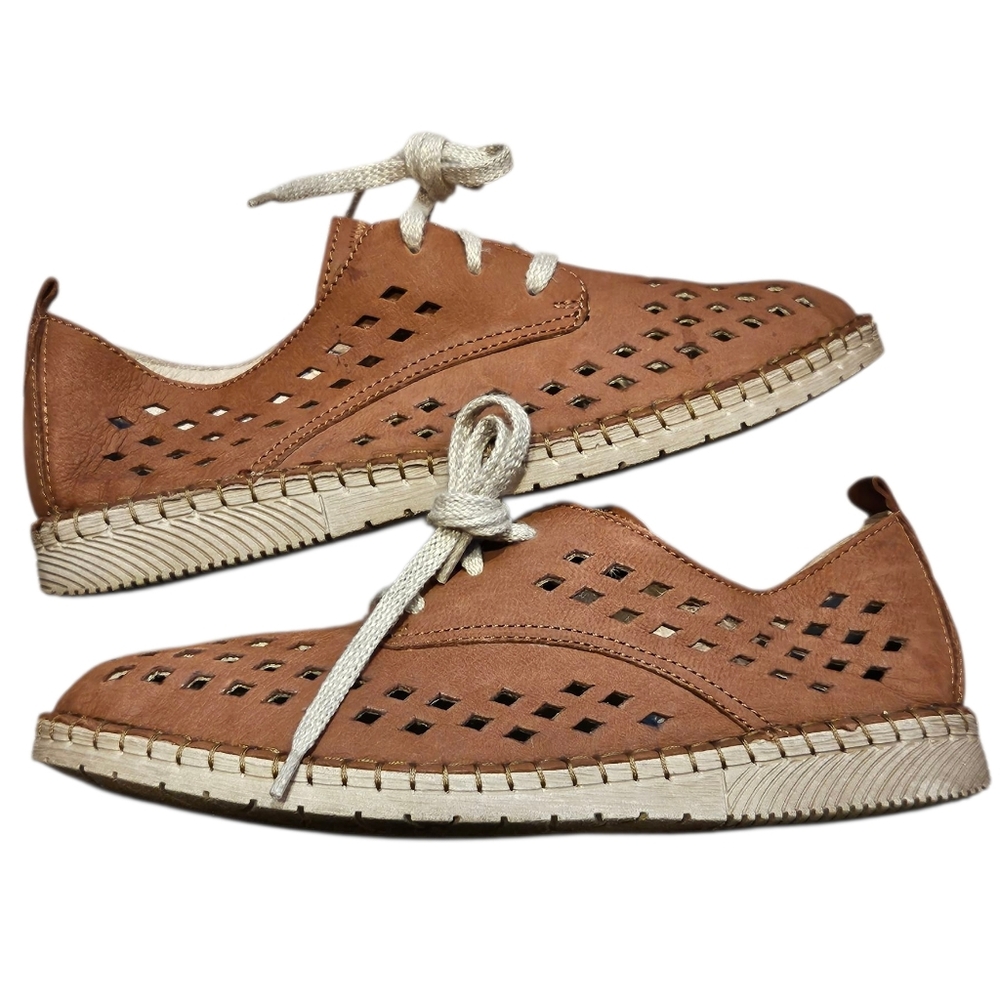 Josef Seibel Sophie Brown Leather Cut Out Laced Espadrilles women's 7.5 - Picture 4 of 10